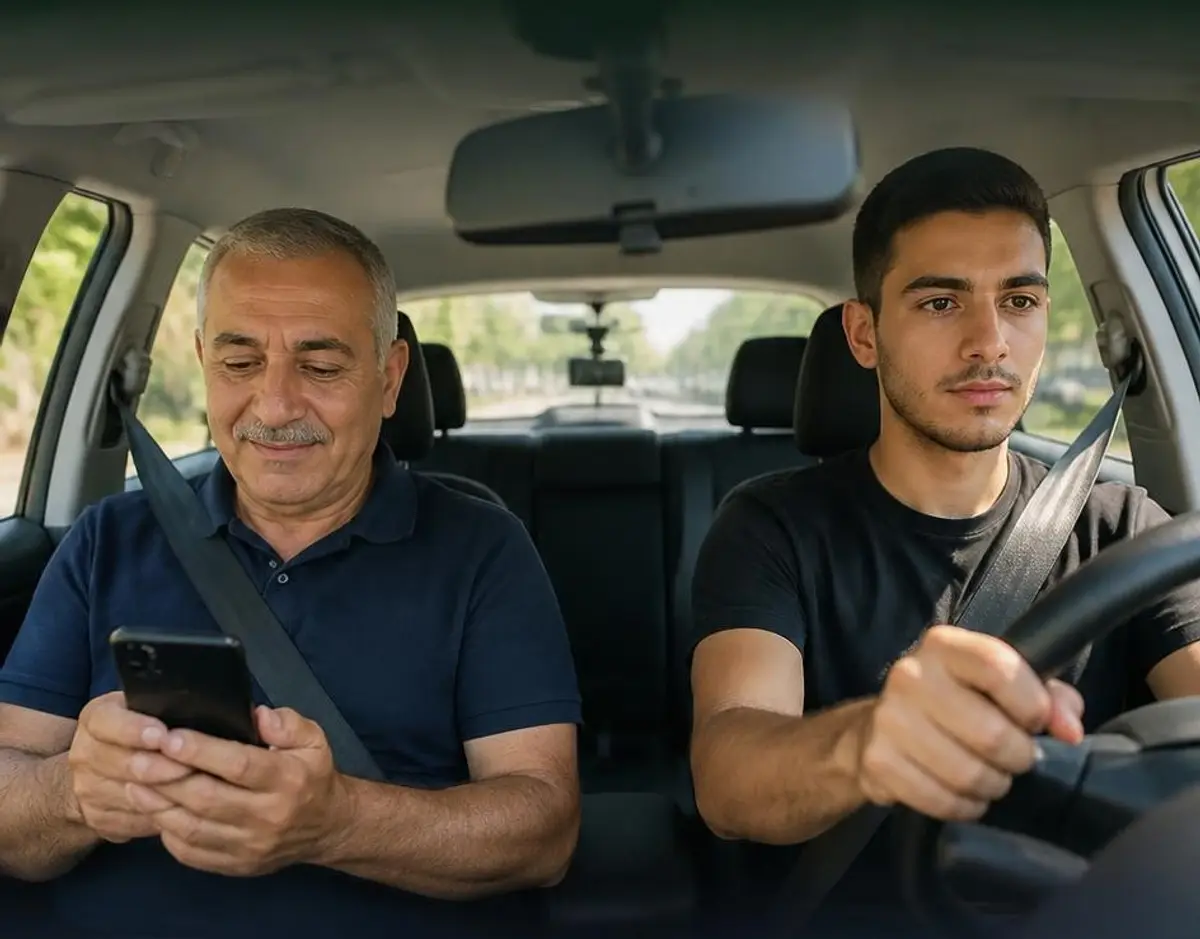 מורה נהיגה ותלמיד צעיר ברכב לימוד